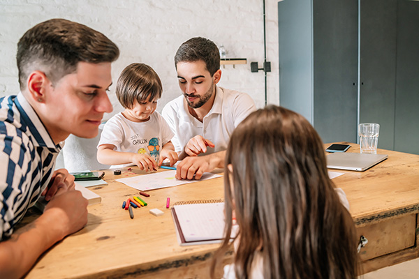 fathers working with young children